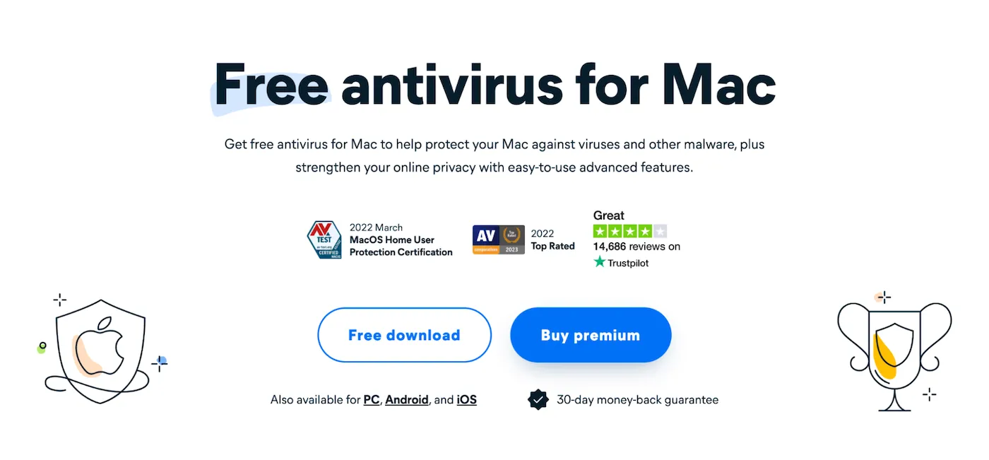 a screenshot of the Avast homepage advertising free antivirus for Macs